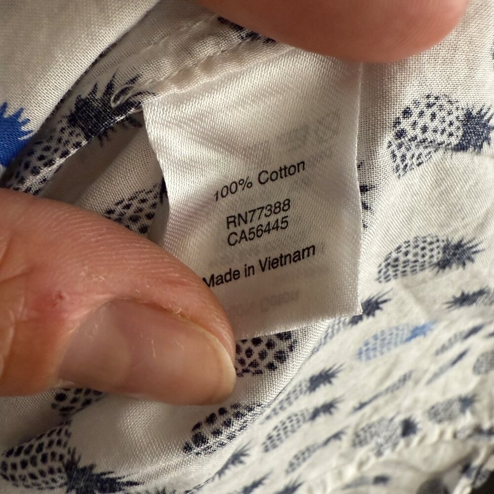 J.Crew White & Blue Pineapple Print Button-Up Shirt 100% Cotton Long Sleeve Made - Picture 4 of 4